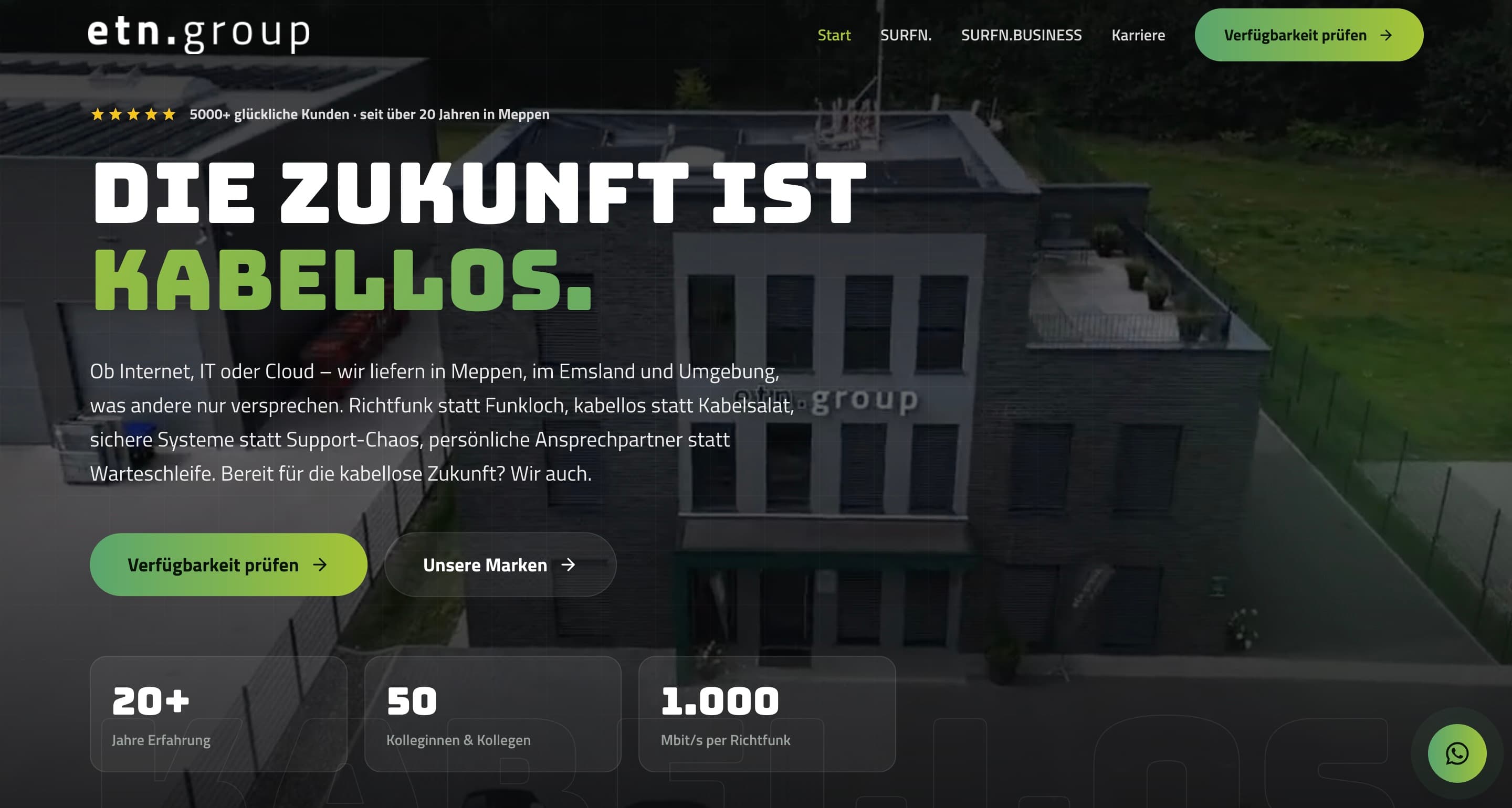 Website von etn.group, gebaut von OMS Partner